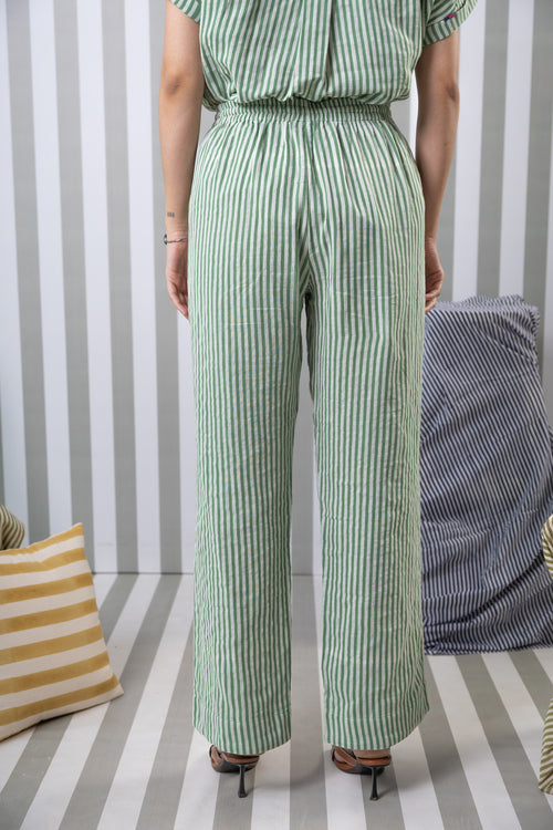 Striped Double Gauze Lounge Pant-Green