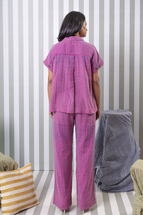 Striped Double Gauze Top-Fuchsia