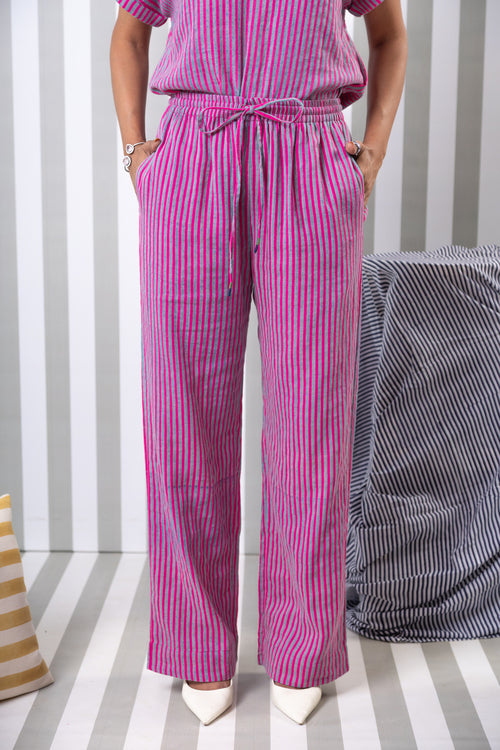 Striped Double Gauze Lounge Pant-Fuchsia