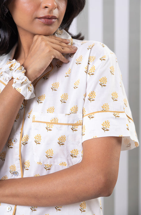 Printed Cotton Night Suit Set- Yellow