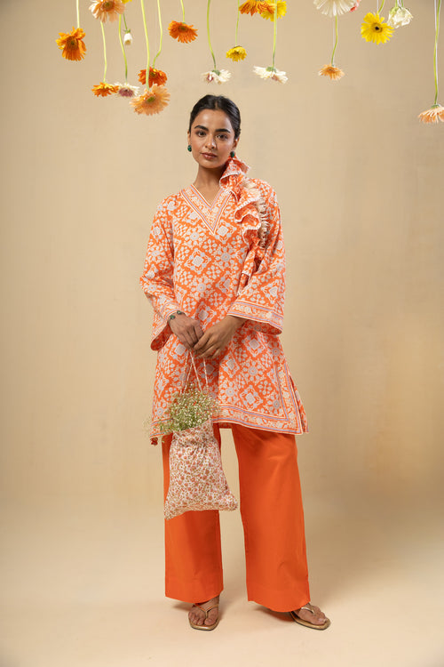 V Neck Bell Sleeve Tunic – Coral