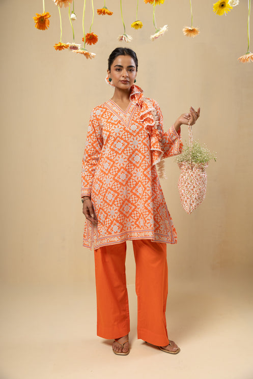 V Neck Bell Sleeve Tunic – Coral