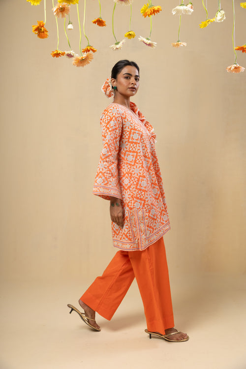 V Neck Bell Sleeve Tunic – Coral