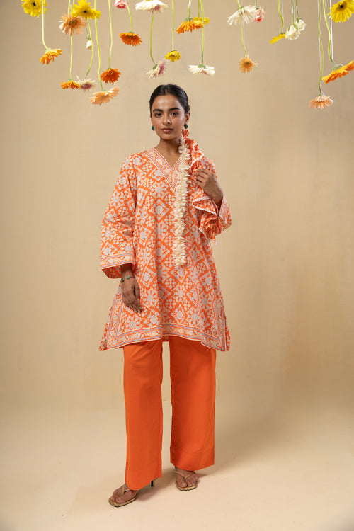 V Neck Bell Sleeve Tunic – Coral