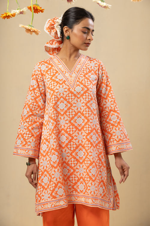 V Neck Bell Sleeve Tunic – Coral