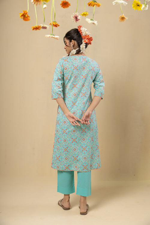 Raagini Cotton Kurta – Turquoise