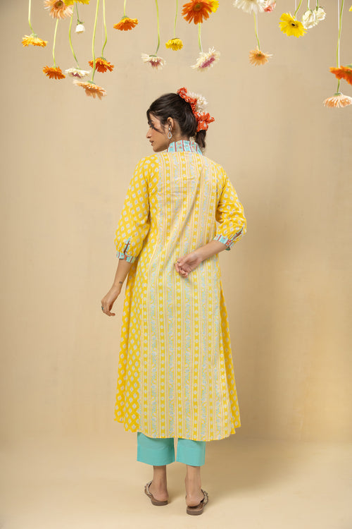 Panelled Flare Kurta – Yellow