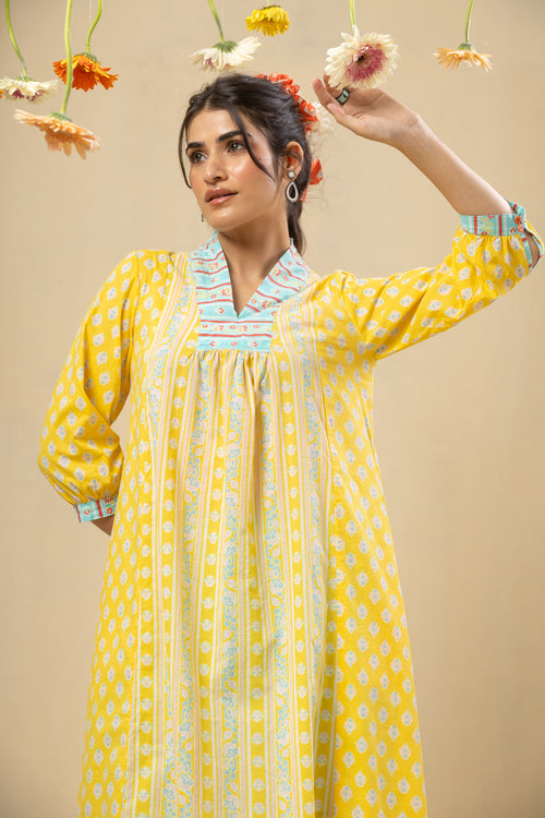 Panelled Flare Kurta – Yellow