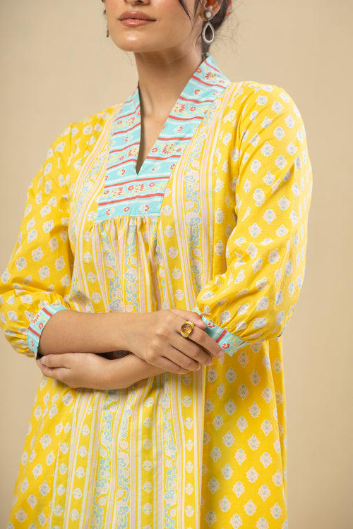 Panelled Flare Kurta – Yellow