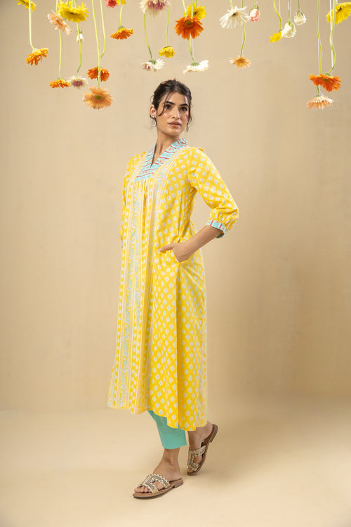 Panelled Flare Kurta – Yellow
