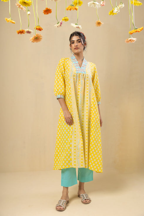 Panelled Flare Kurta – Yellow