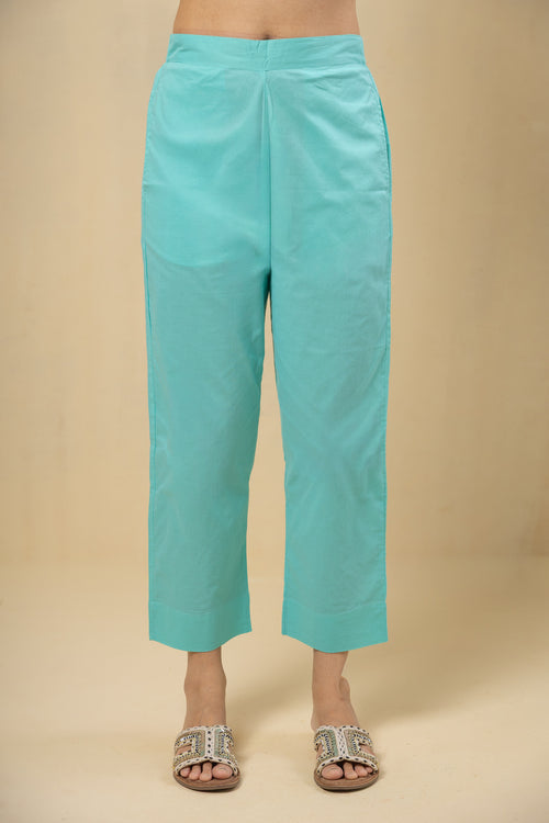 Tapered Cotton Pant-Turquoise