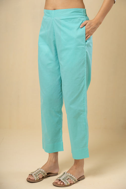 Tapered Cotton Pant-Turquoise