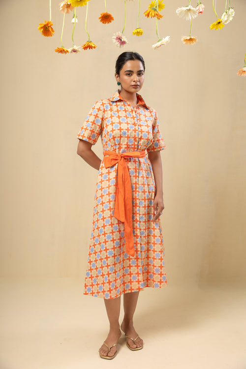 Tie Waist Midi Dress – Coral