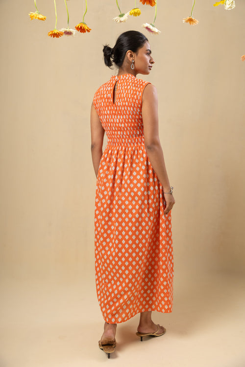 Sleeveless Smocked Maxi Dress – Coral