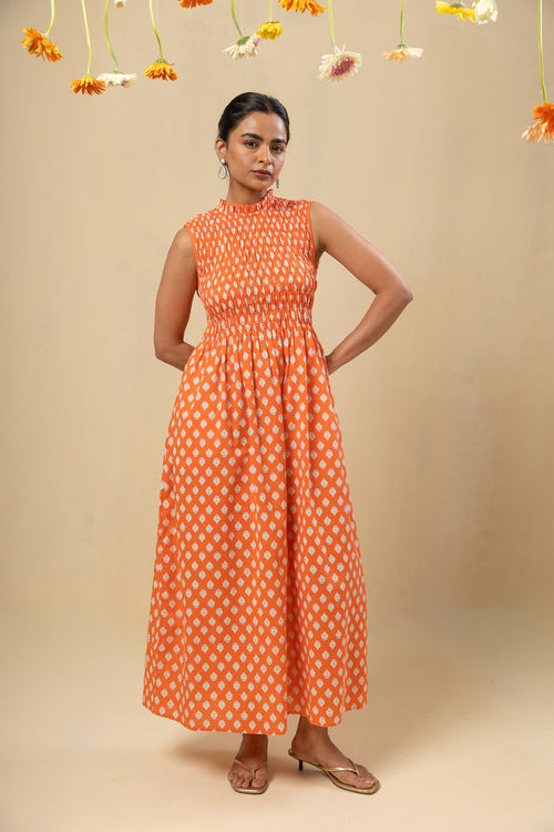 Sleeveless Smocked Maxi Dress – Coral