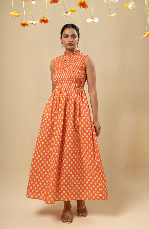 Sleeveless Smocked Maxi Dress – Coral