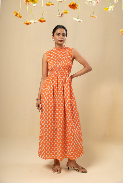 Sleeveless Smocked Maxi Dress – Coral