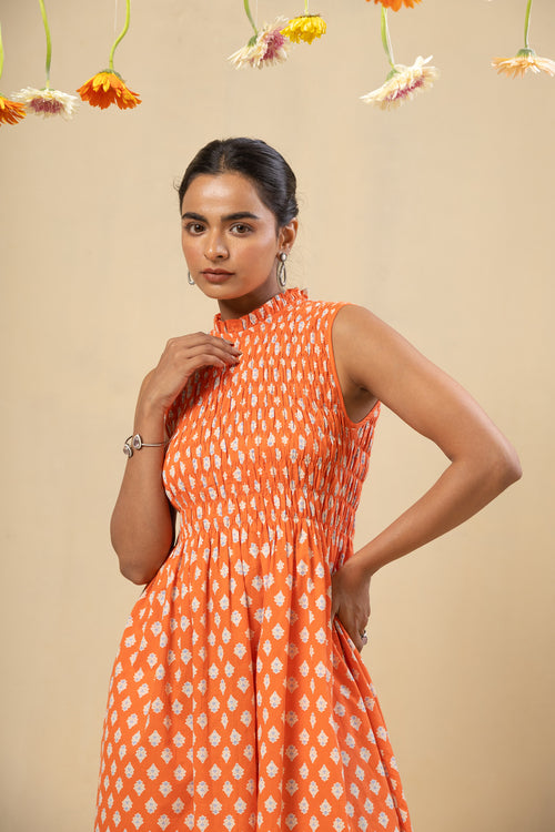 Sleeveless Smocked Maxi Dress – Coral