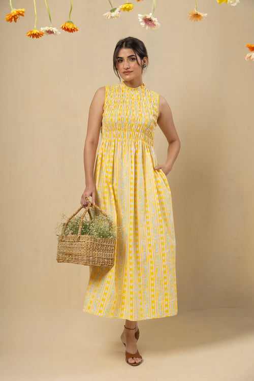 Sleeveless Smocked Maxi Dress – Yellow