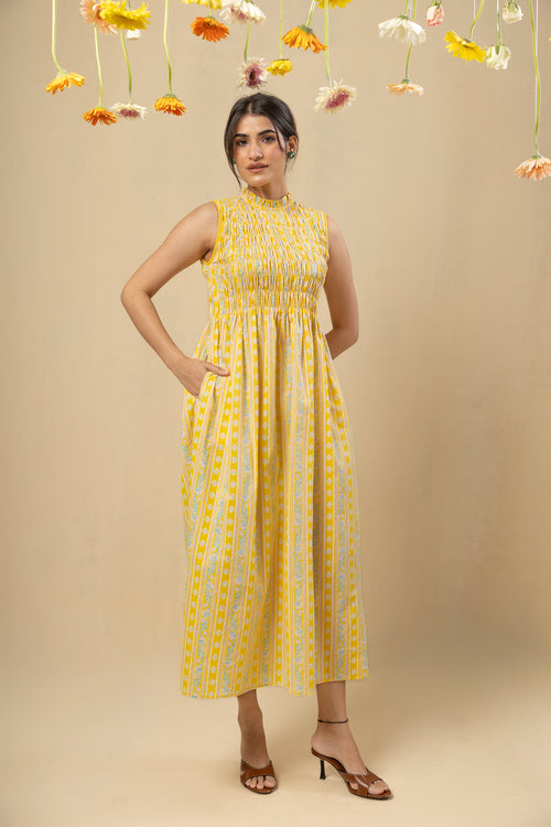 Sleeveless Smocked Maxi Dress – Yellow