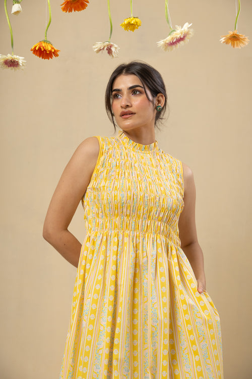 Sleeveless Smocked Maxi Dress – Yellow