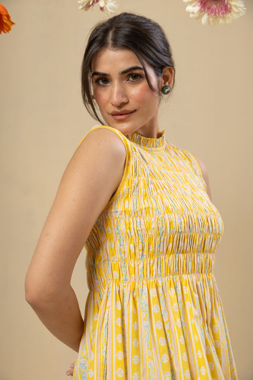 Sleeveless Smocked Maxi Dress – Yellow