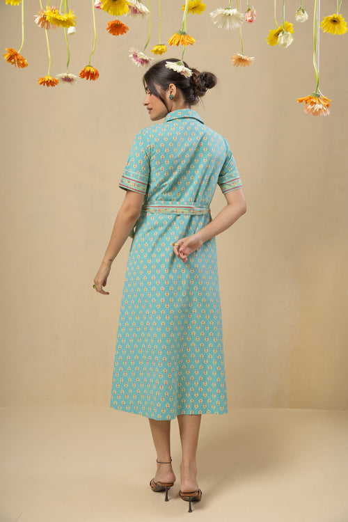 Tie Waist Midi Dress – Turquoise
