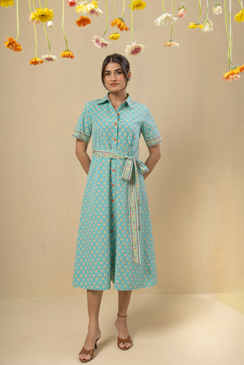 Tie Waist Midi Dress – Turquoise
