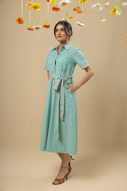 Tie Waist Midi Dress – Turquoise