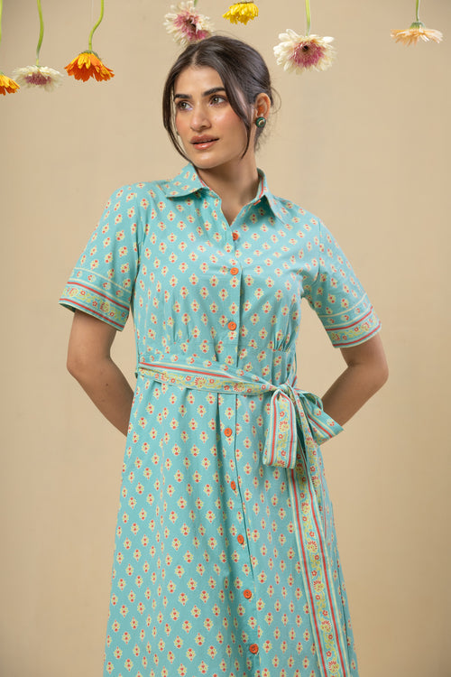 Tie Waist Midi Dress – Turquoise
