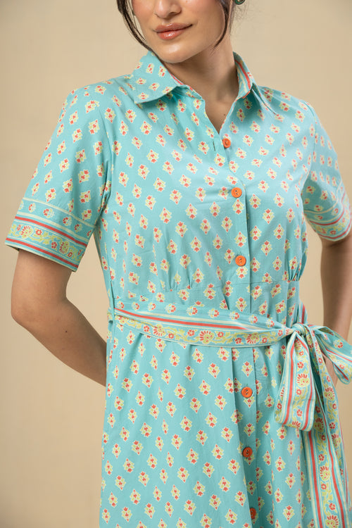 Tie Waist Midi Dress – Turquoise
