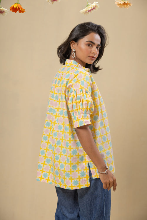 Bloom Cotton Shirt-Yellow