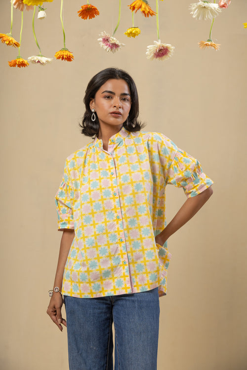 Bloom Cotton Shirt-Yellow