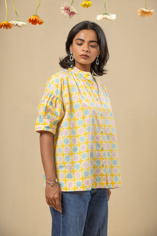 Bloom Cotton Shirt-Yellow