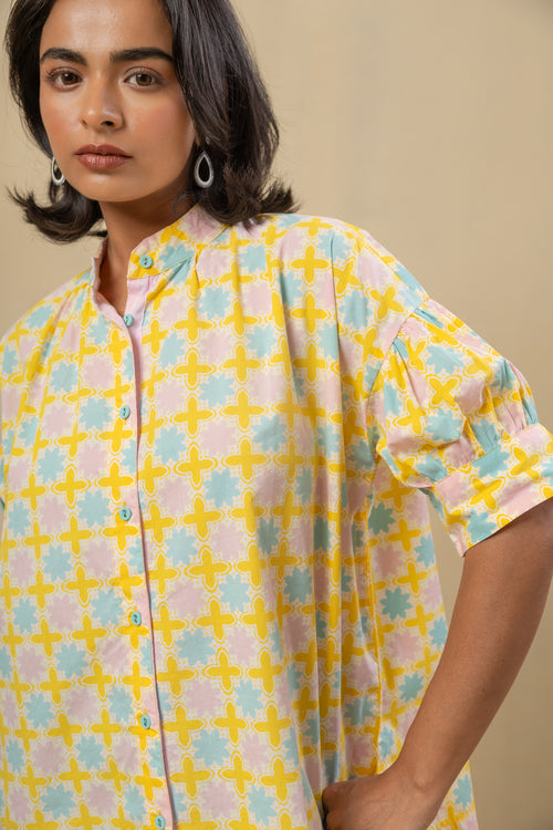 Bloom Cotton Shirt-Yellow