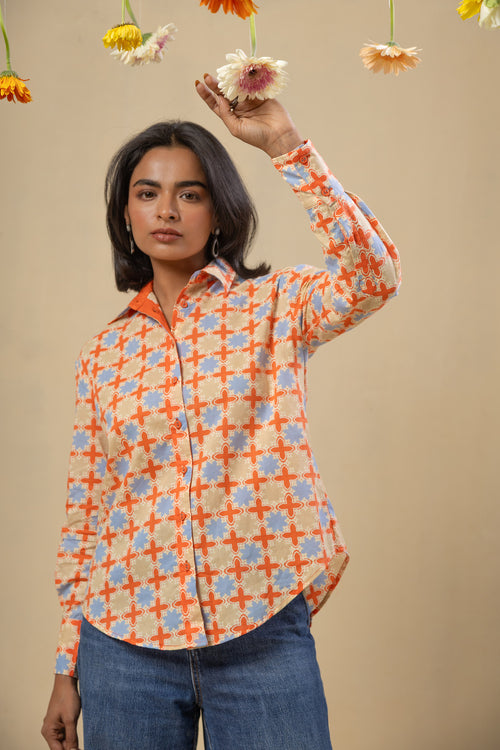 Boyfriend Cotton Shirt-Coral