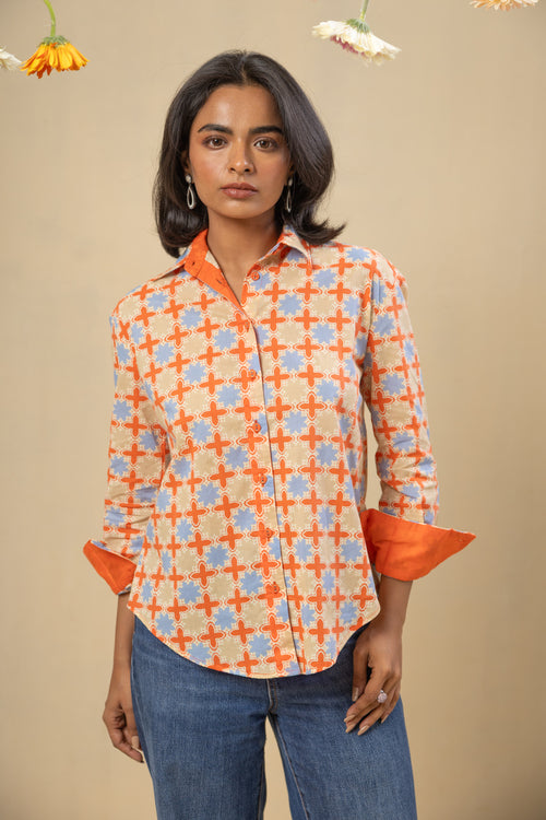 Boyfriend Cotton Shirt-Coral