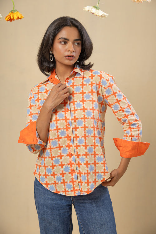 Boyfriend Cotton Shirt-Coral