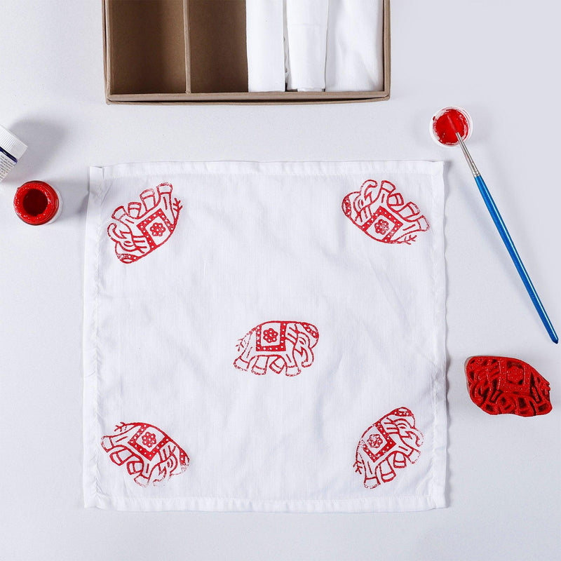 Multicolor DIY Blockprinting Kit for Napkins in Elephant