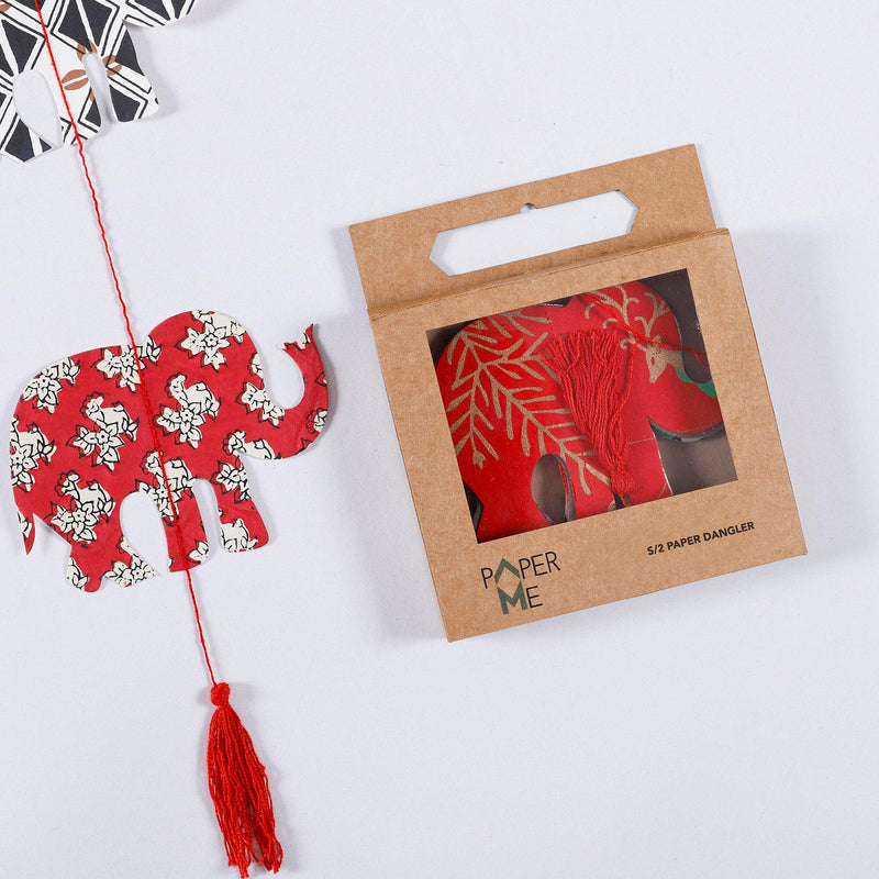 Multicolor Handmade Paper Elephant Dangler Set of 2