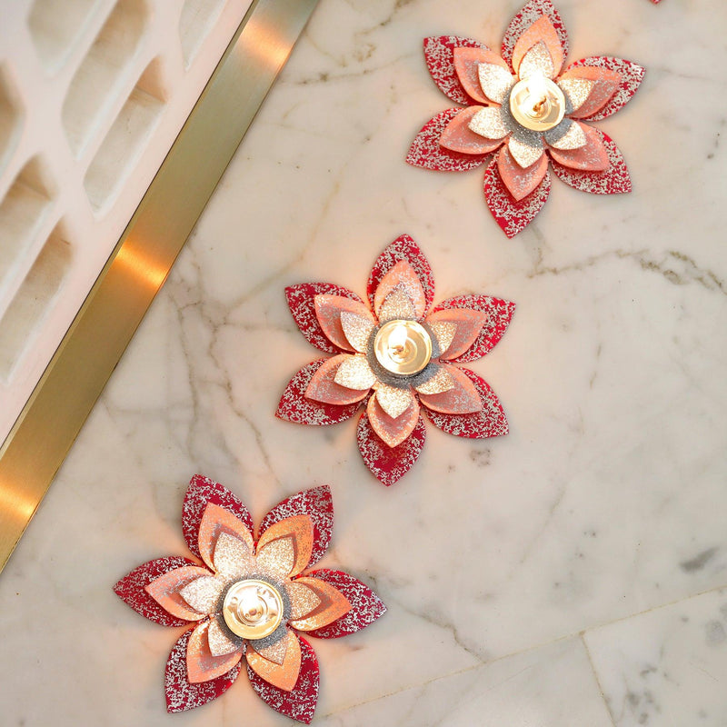 Pink & Dark Pink Lotus Floor Décor Set of 4