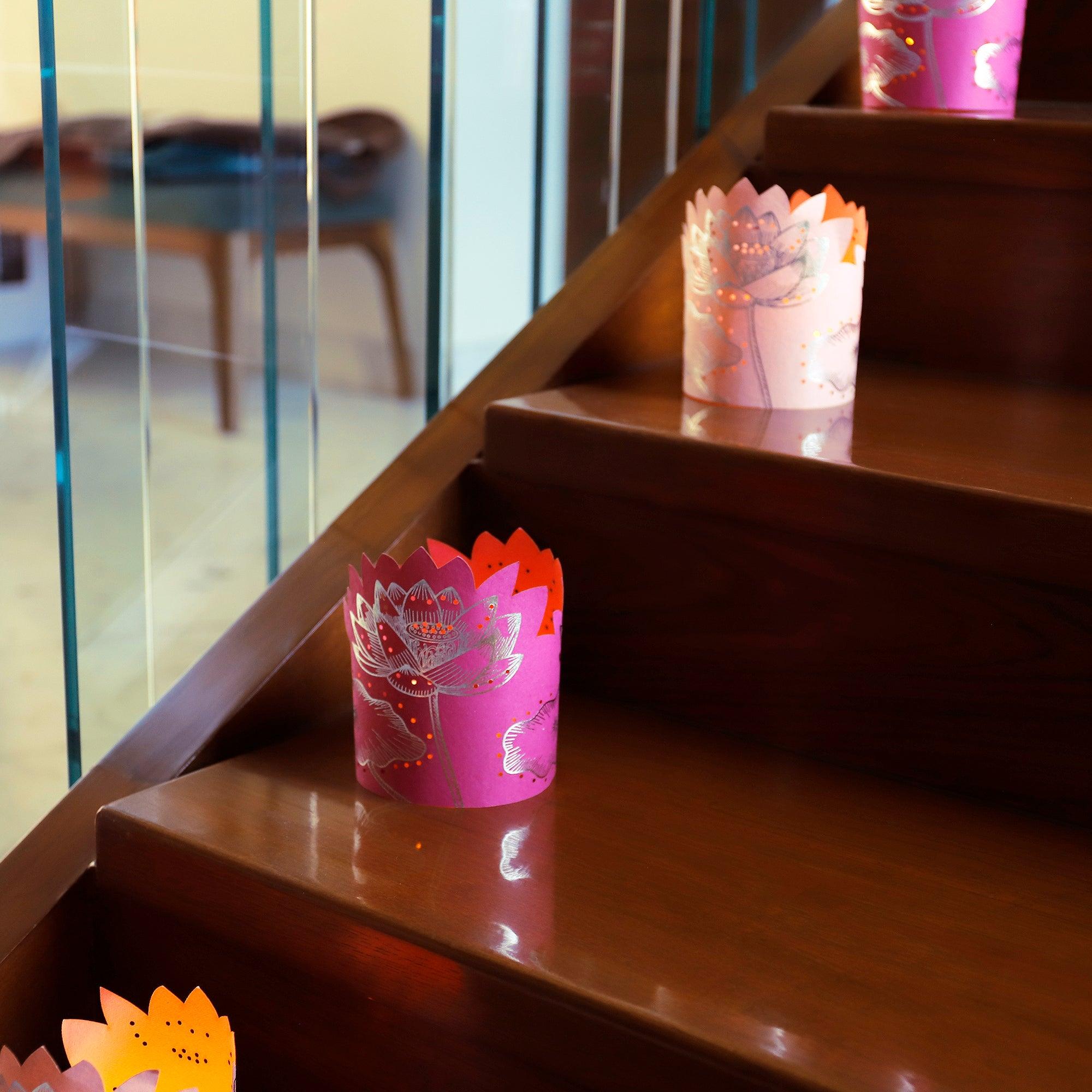 Pink Lotus LED Lamp Set of 4