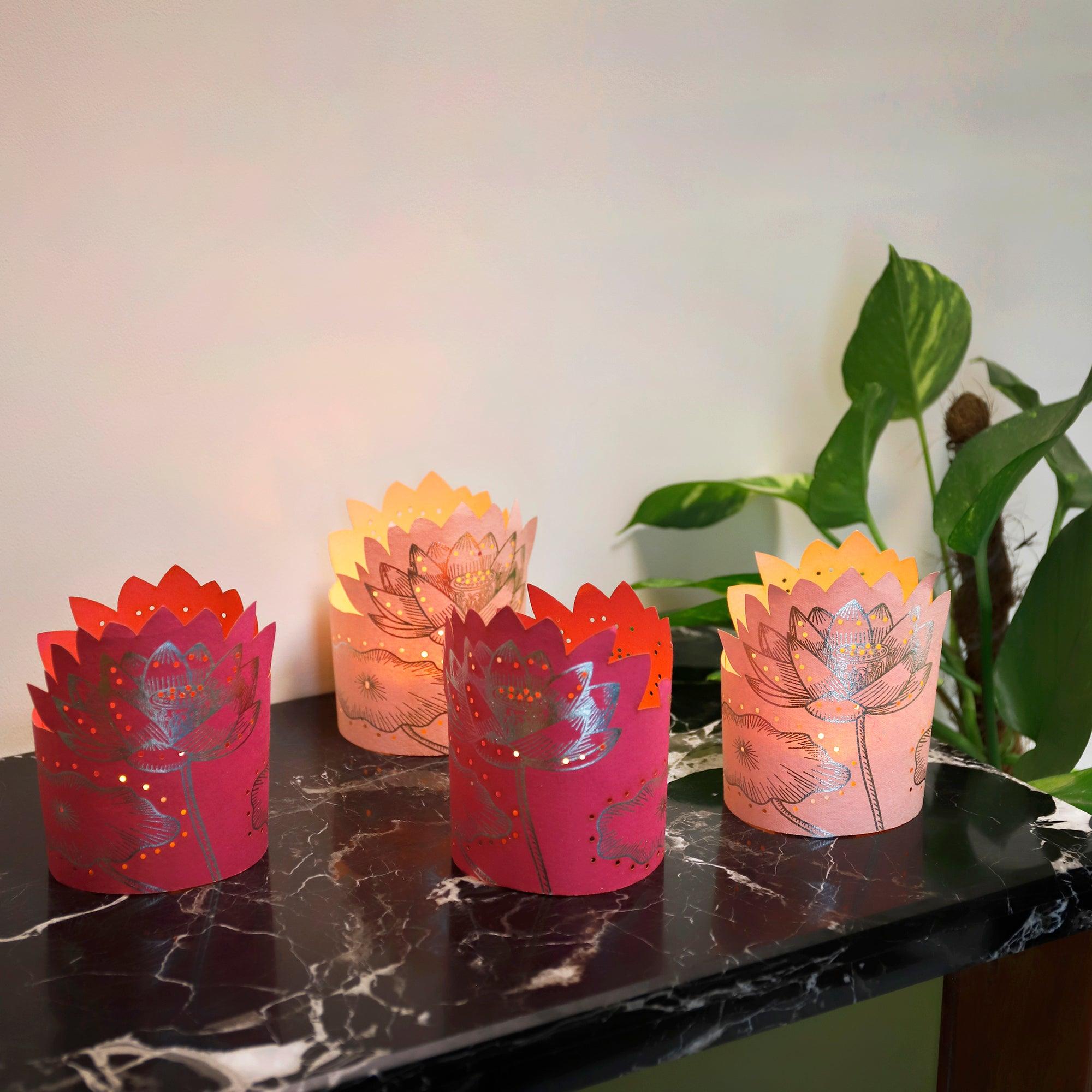 Pink Lotus LED Lamp Set of 4