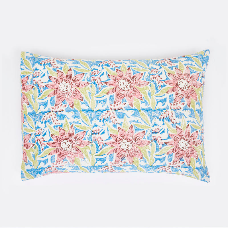Sunflower Green & Pink Hand Block Print Cotton Pillow Cover