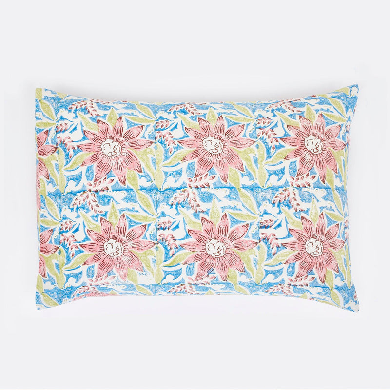 Sunflower Green & Pink Hand Block Print Cotton Pillow Cover