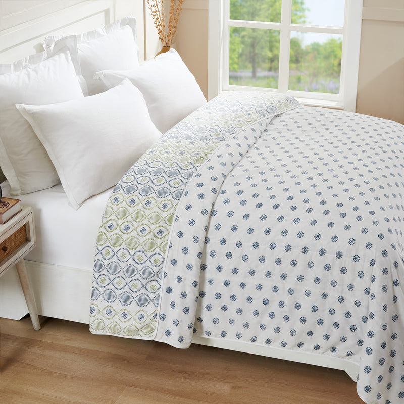Ogee Blue & Green Hand Block Printed Cotton Dohar