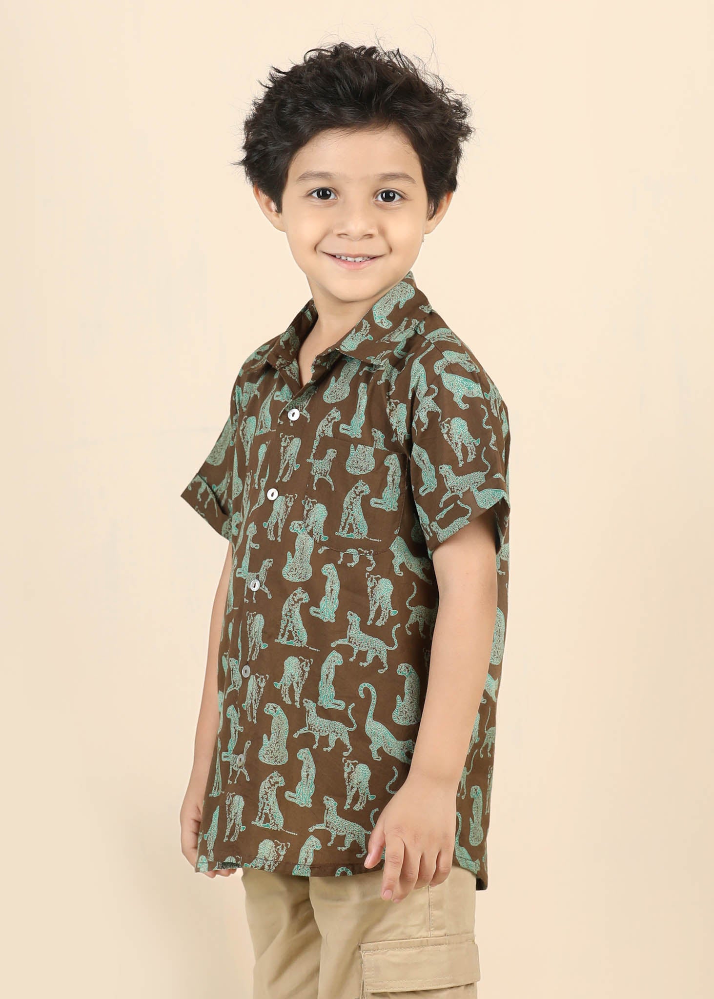 Leopard Print Cotton Shirt – Brown (6M–12 Yrs)