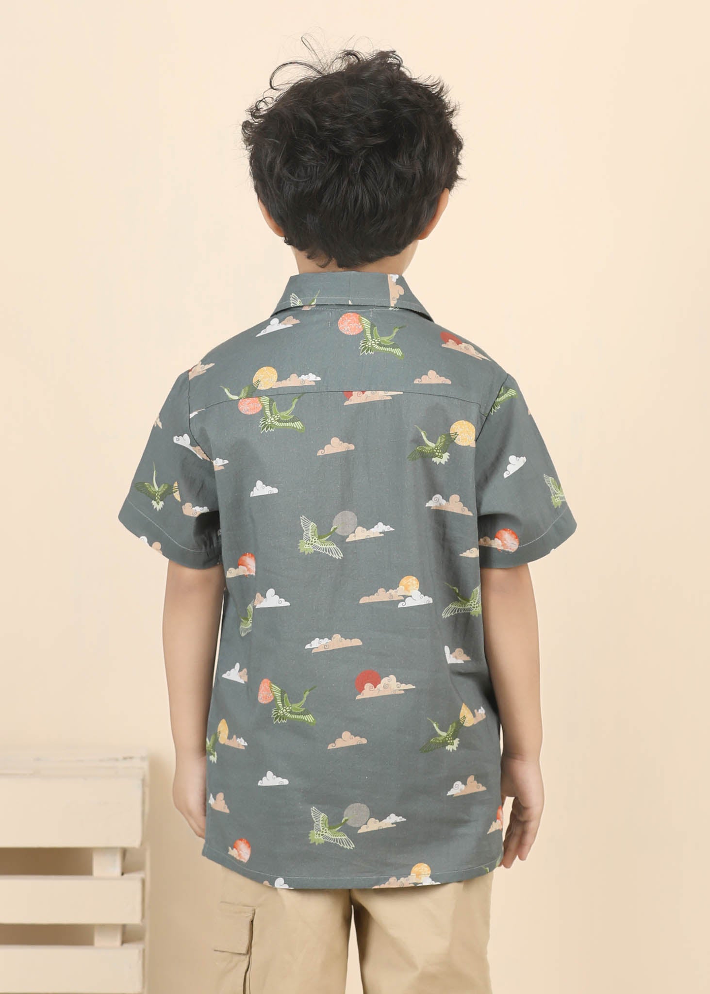 Rising Sun Cotton Shirt – Grey (6M–12 Yrs)
