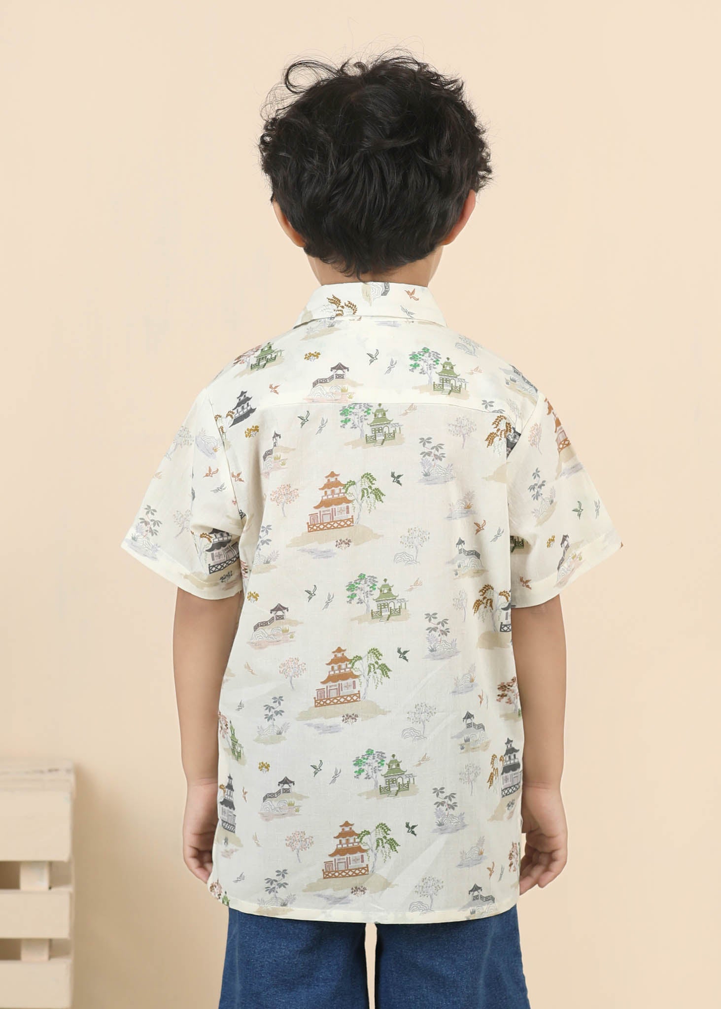 Zen Temple Cotton Shirt – Crème (6M–12 Yrs)